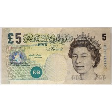 GREAT BRITAIN UK 2002 . FIVE 5 POUNDS BANKNOTE . ERROR . VARNISH COAT